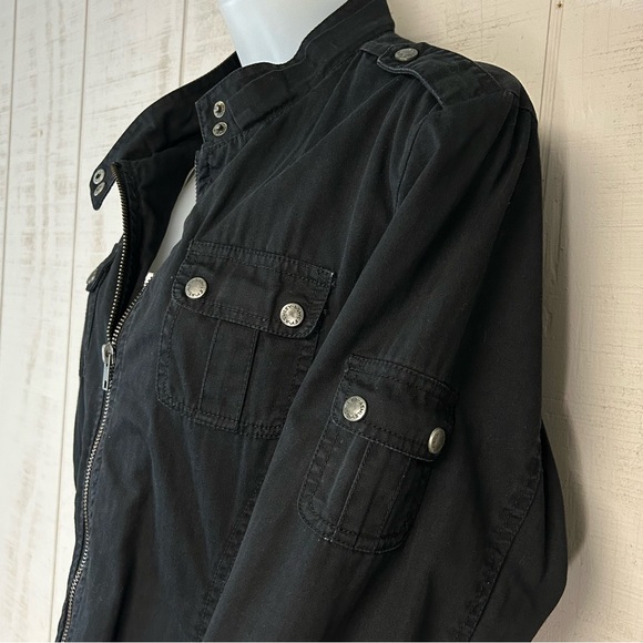 Ashley Womens Utility Jacket Size L Full Zip Cotton Pockets Black Y2k Grunge - Picture 4 of 11